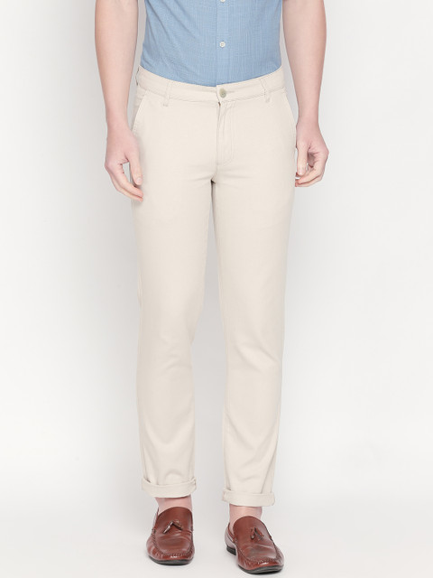 

BYFORD by Pantaloons Men Beige Slim Fit Self Design Regular Trousers