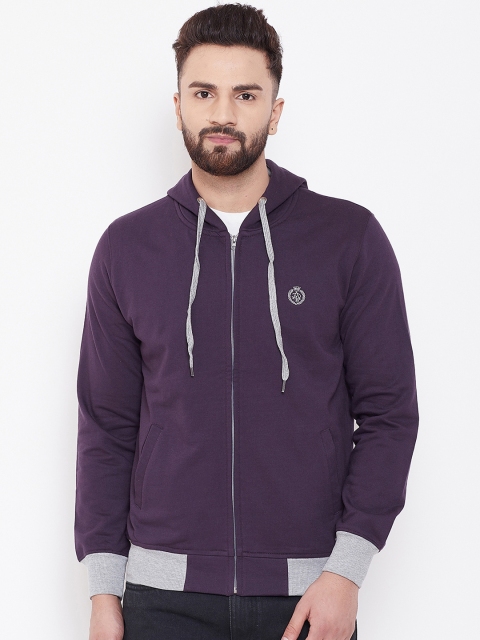 

Adobe Men Purple Solid Hooded Sweatshirt