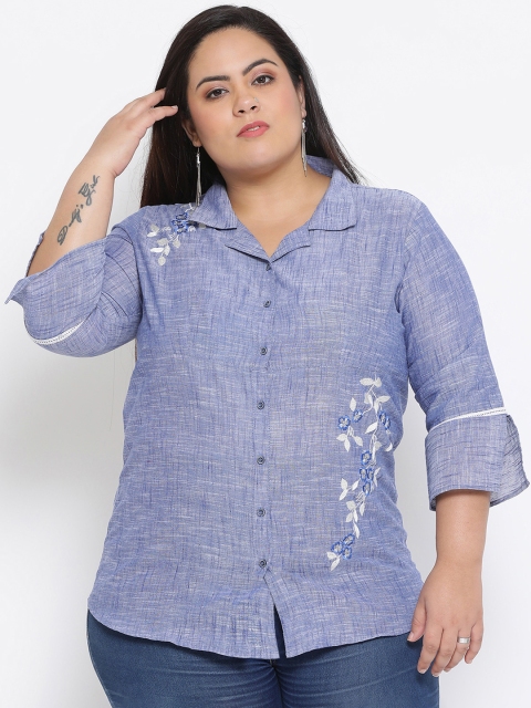 

Kira Plus Women Blue Regular Fit Embroidered Casual Shirt