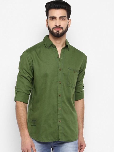 

Mufti Men Green Slim Fit Solid Casual Shirt