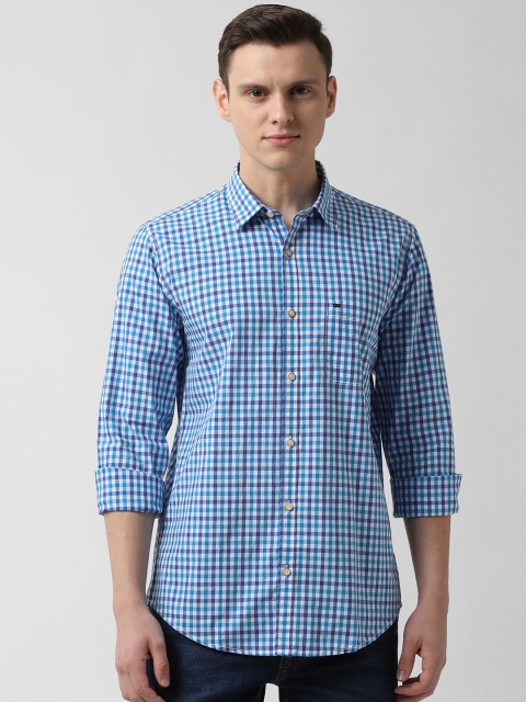 

Peter England Casuals Men Blue & White Slim Fit Checked Casual Shirt