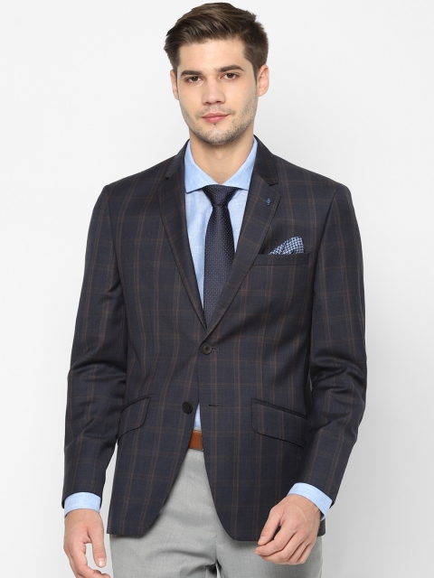 

SIMON CARTER LONDON Men Navy Blue Slim-Fit Single-Breasted Checked Blazers