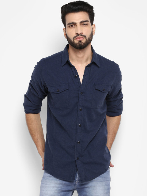 

Mufti Men Blue Slim Fit Solid Casual Shirt