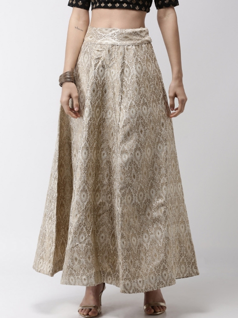 

De Moza Women Beige Woven Design Maxi Skirt