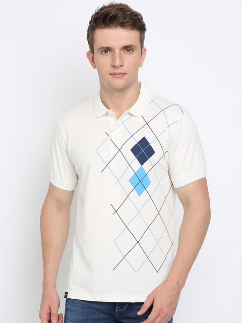 

Crocodile Men Cream-Coloured Printed Slim Fit Polo Collar T-shirt