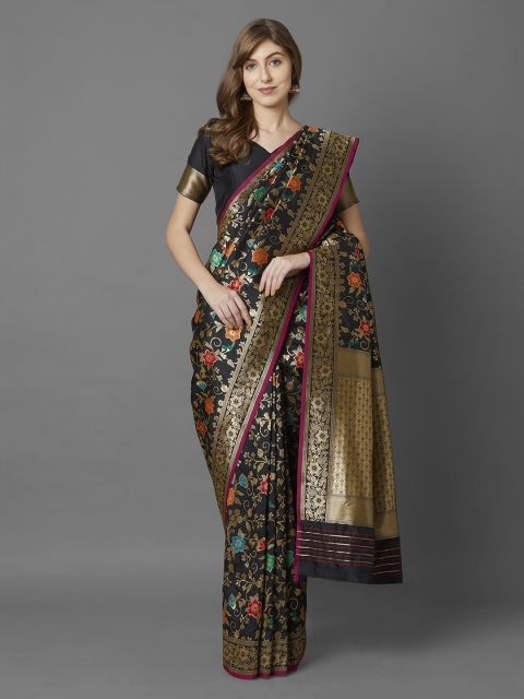 

Mitera Black & Gold-Toned Silk Blend Woven Design Banarasi Saree