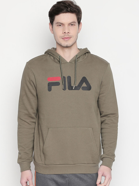 

FILA Men Olive Green Printed Hooded Sweatshirt
