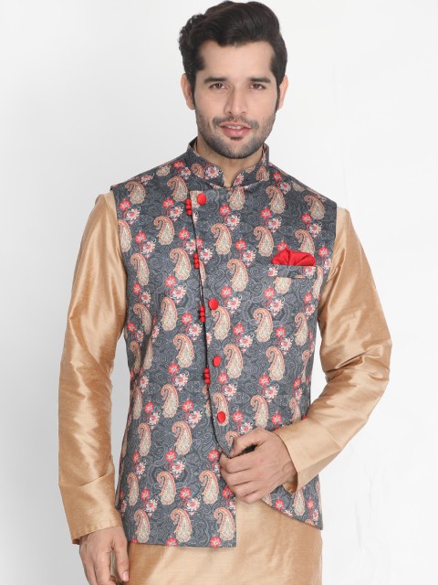 

VASTRAMAY Men Grey Printed Nehru Jackets