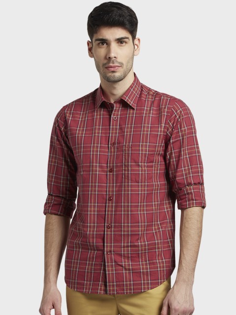 

ColorPlus Men Red Tailored Fit Checked Casual Shirt