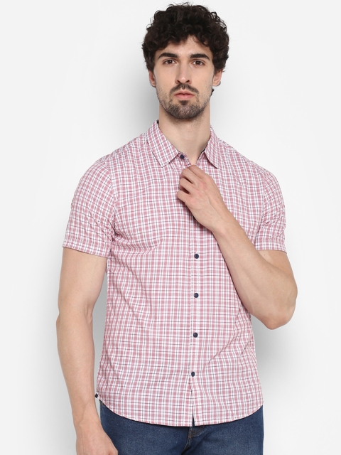 

KVL Men Pink & White Regular Fit Checked Casual Shirt