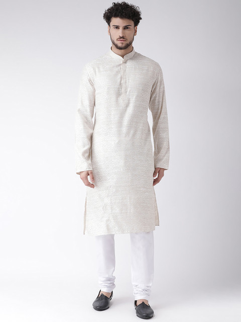 

TABARD Men White Self Design Kurta with Churidar