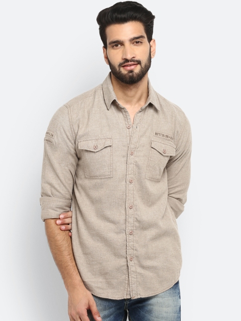 

Mufti Men Beige Slim Fit Solid Casual Shirt