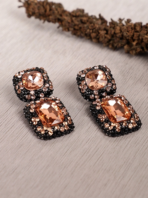 

Crunchy Fashion Black & Bronze-Toned Contemporary Crystal Drop Earrings