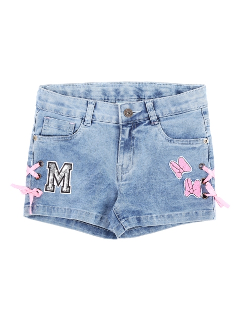

Pantaloons Junior Girls Blue Embellished Regular Fit Denim Shorts