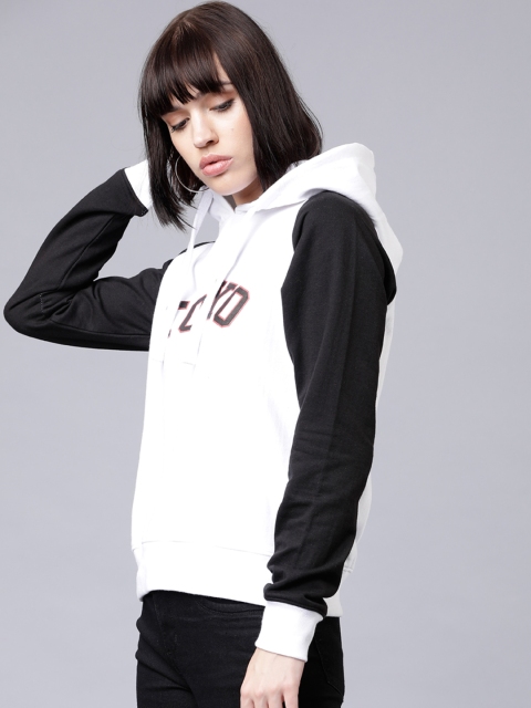 

Tokyo Talkies Women White & Black Solid Hooded Sweatshirt