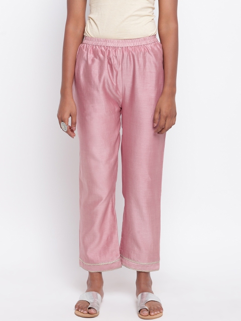 

trueBrowns Women Pink Straight Fit Solid Parallel Trousers