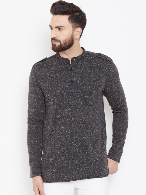 

Hypernation Men Black Solid Straight Kurta