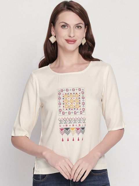 

AKKRITI BY PANTALOONS Women Off-White Printed Top