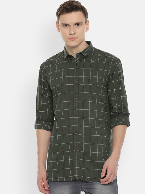 

Allen Solly Men Olive Green Slim Fit Checked Casual Shirt
