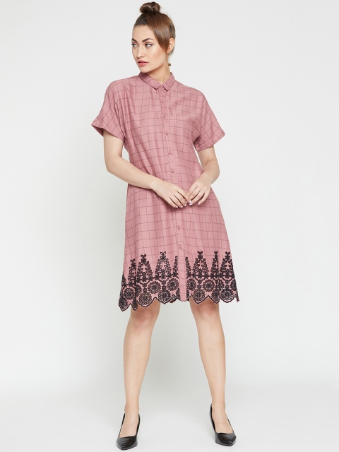 

Marie Claire Women Pink Checked Shirt Dress