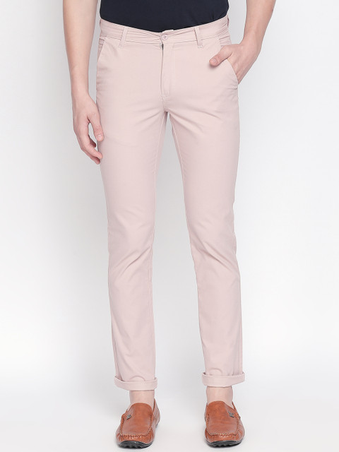 

Solemio Men Peach-Coloured Slim Fit Solid Regular Trousers