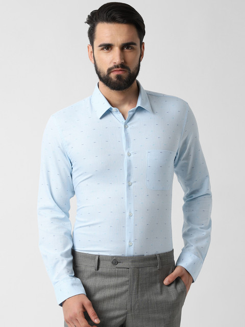 

Peter England Men Blue Slim Fit Self Design Formal Shirt