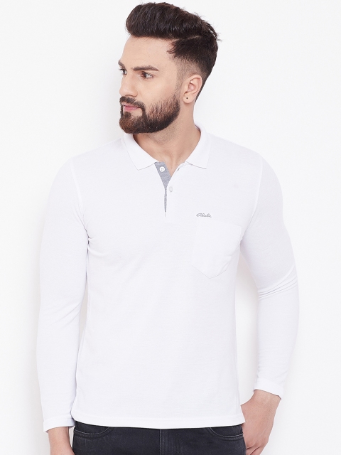 

Adobe Men White Solid Polo Collar T-shirt