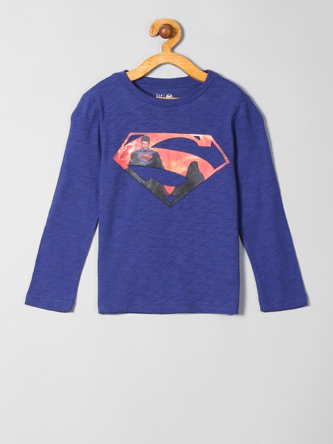 

GAP Boys Blue Superman Printed Round Neck T-shirt