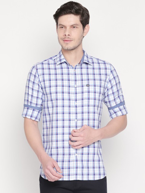 

BYFORD by Pantaloons Men Blue & White Slim Fit Checked Casual Shirt