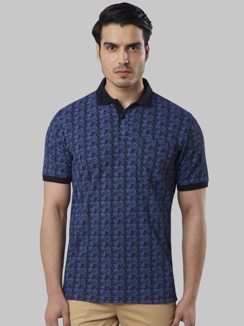 

Raymond Men Blue Printed Polo Collar T-shirt