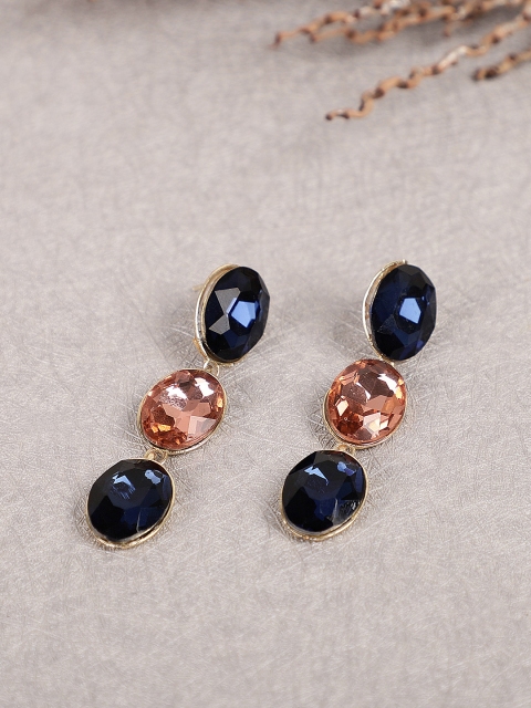 

Crunchy Fashion Gold-Plated & Blue Contemporary Drop Earrings