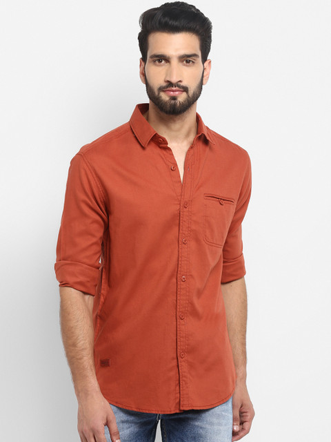 

Mufti Men Rust Slim Fit Solid Casual Shirt