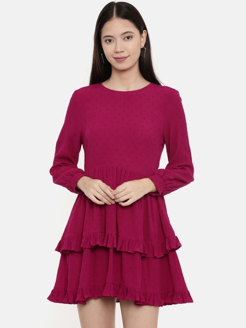 

Chumbak Women Magenta Self Design Fit and Flare Dress
