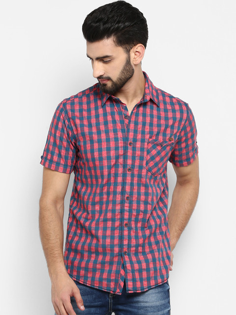 

Mufti Men Red & Blue Slim Fit Checked Casual Shirt