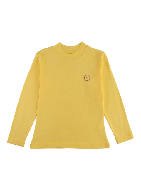 

FEMEA Girls Yellow Solid Round Neck T-shirt