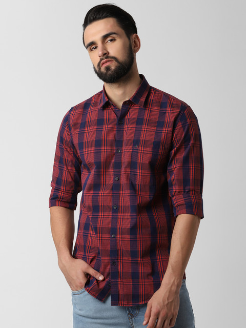 

Peter England Casuals Men Red & Blue Slim Fit Checked Casual Shirt