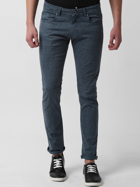 Peter England Casuals Men Blue Skinny Fit Mid-Rise Clean Look Printed Jeans