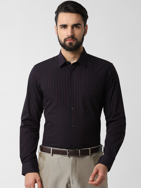 

Peter England Men Navy Blue & Red Slim Fit Striped Formal Shirt