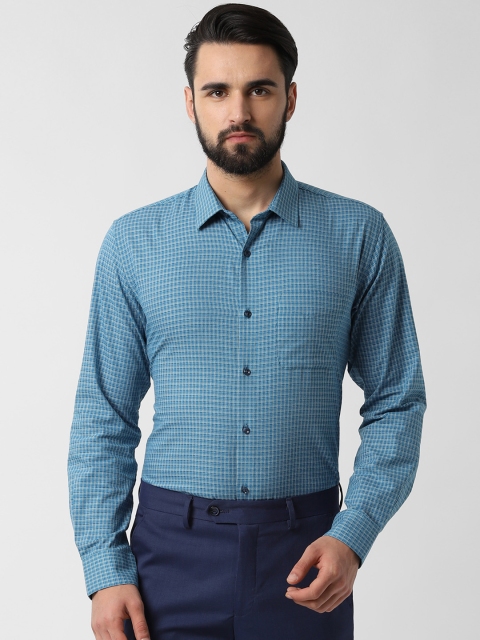 

Peter England Men Teal Green Regular Fit Checked Formal Shirt