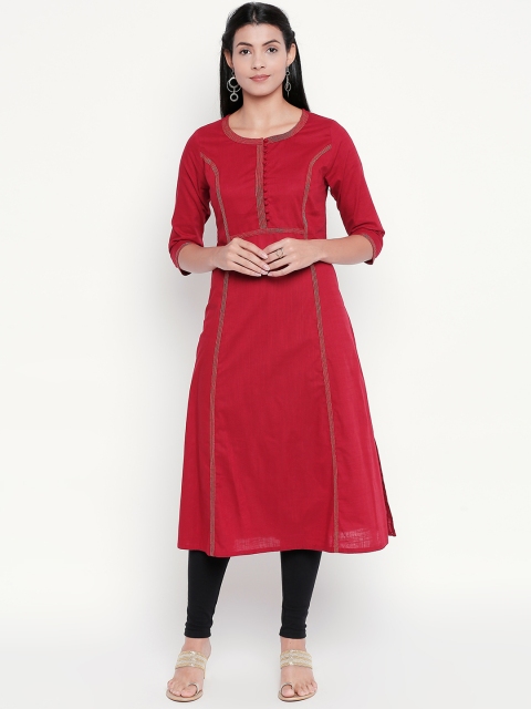 

RANGMANCH BY PANTALOONS Women Red Solid Straight Kurta