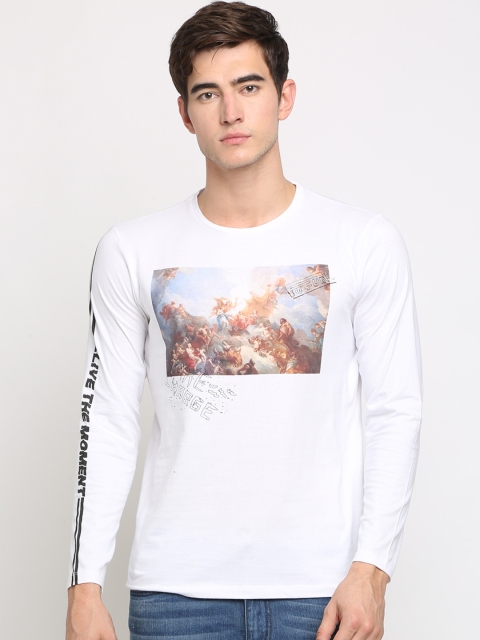 

Breakbounce Men White Printed Round Neck T-shirt