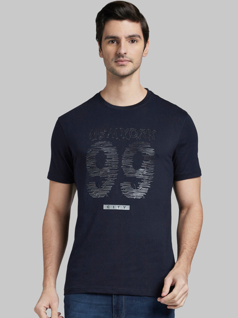 

Parx Men Blue Printed Round Neck T-shirt