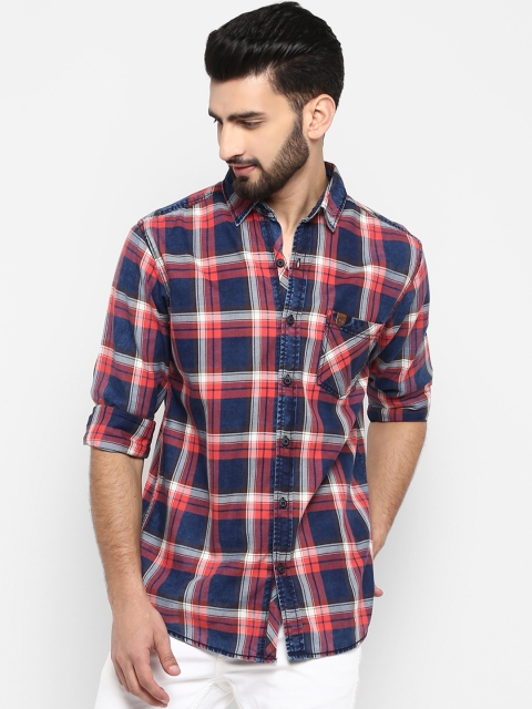 

Mufti Men Blue & Red Slim Fit Checked Casual Shirt
