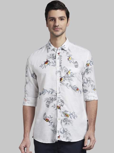 Parx Men Off-White Slim Fit Printed Casual Shirt
