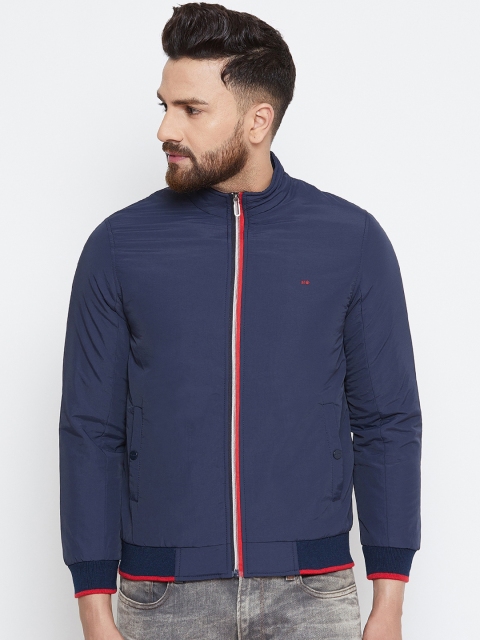 

Okane Men Navy Blue Solid Padded Jacket