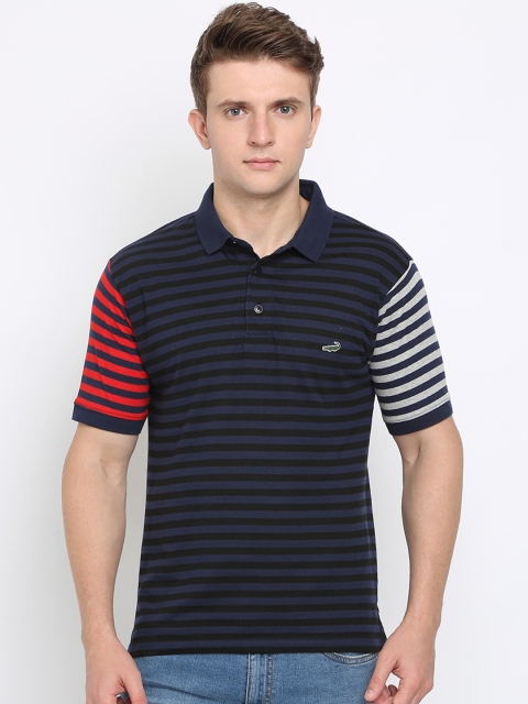 

Crocodile Men Navy Blue Striped Slim Fit Polo Collar T-shirt