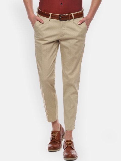 

Allen Solly Men Beige Slim Fit Self Design Formal Trousers
