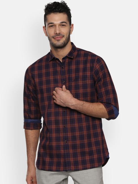 

Allen Solly Men Navy Blue & Red Slim Fit Checked Casual Shirt