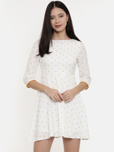 

Chumbak Women White Printed Fit and Flare Dress