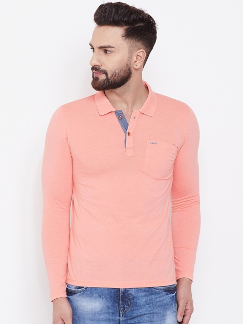 

Adobe Men Peach-Coloured Solid Polo Collar T-shirt